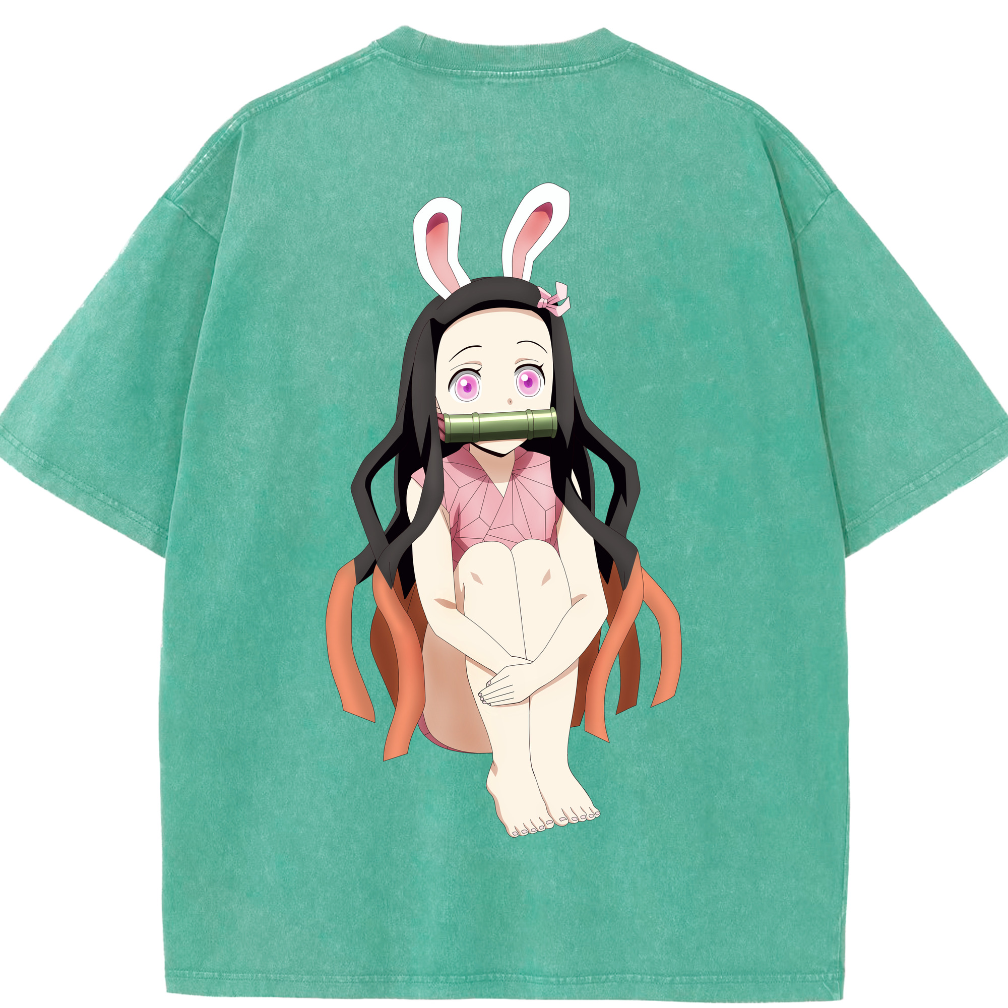 （画像用） 鬼滅の刃（きめつのやいば）竈門 禰󠄀豆子／かまど ねずこ Kamado Nezuko 綿100% ヴィンテージ風 半袖Tシャツ（背面プリント）